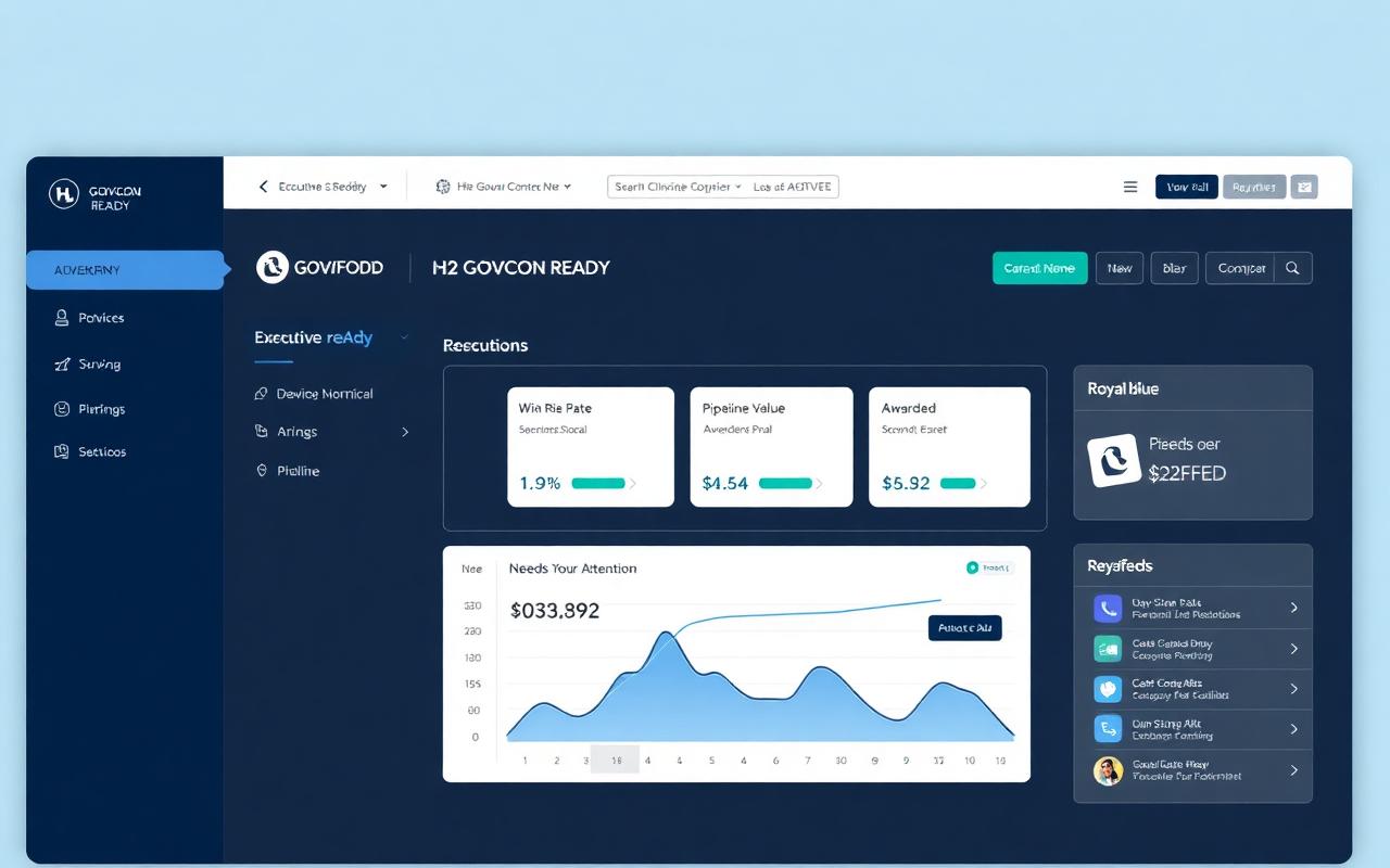 GovCon readiness dashboard showing a readiness score and section breakdown